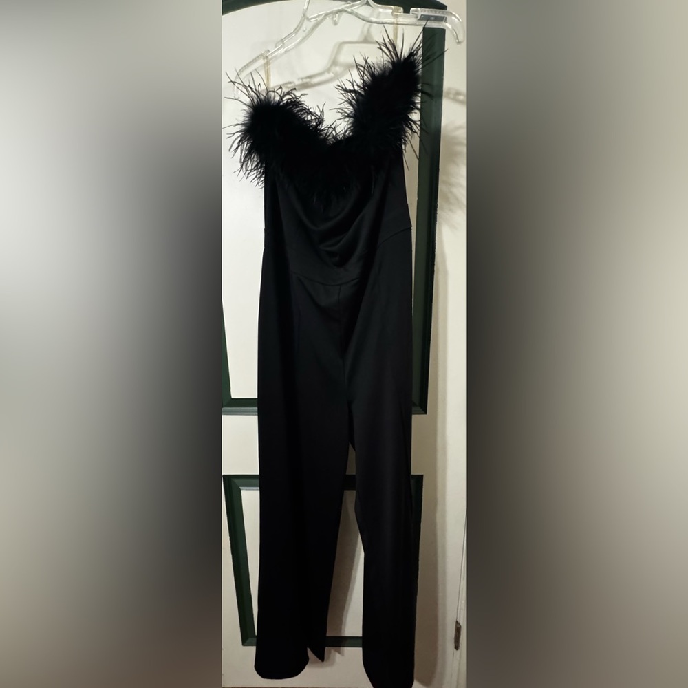 Fashion Nova Amber Feather Jumpsuit - Black 2X - Picture 2 of 4